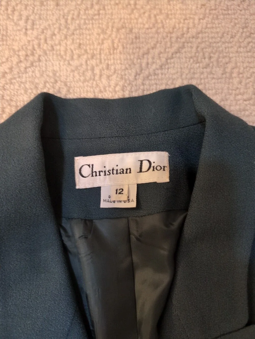 Vintage Christian Dior 100% Wool Size 12 Dark Green Blazer Fall Winter Office